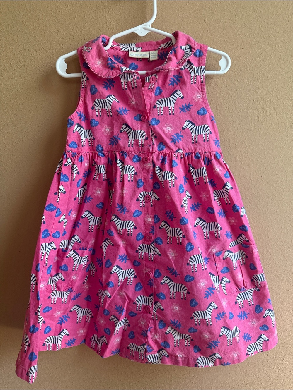 Jojo maman Bebe Sleeveless Pink Zebra Print Dress with Peter Pan Collar 3-4 yrs